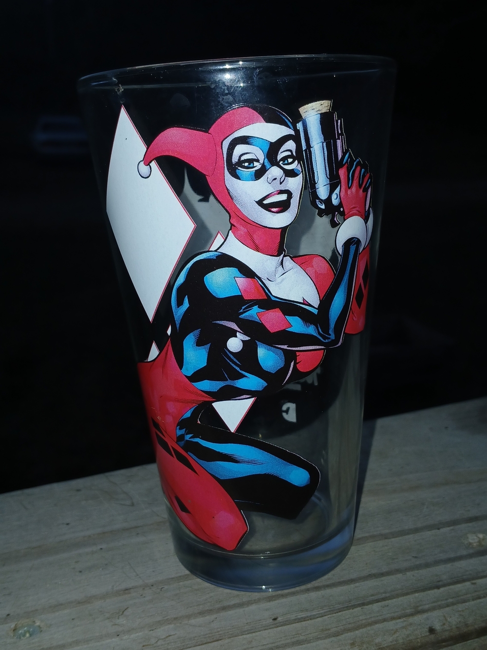Harley Quinn Character Pint Glass - Red, Black & Blue